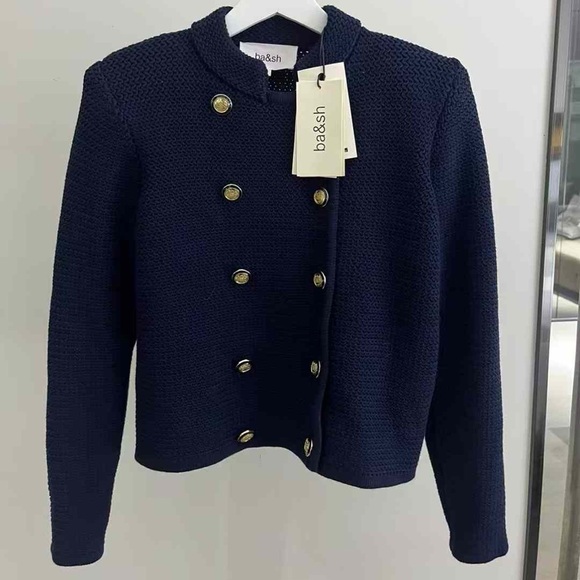 NWT Ba&sh LOUMAN Long-Sleeve Knit Cardigan - Navy - Picture 7 of 9